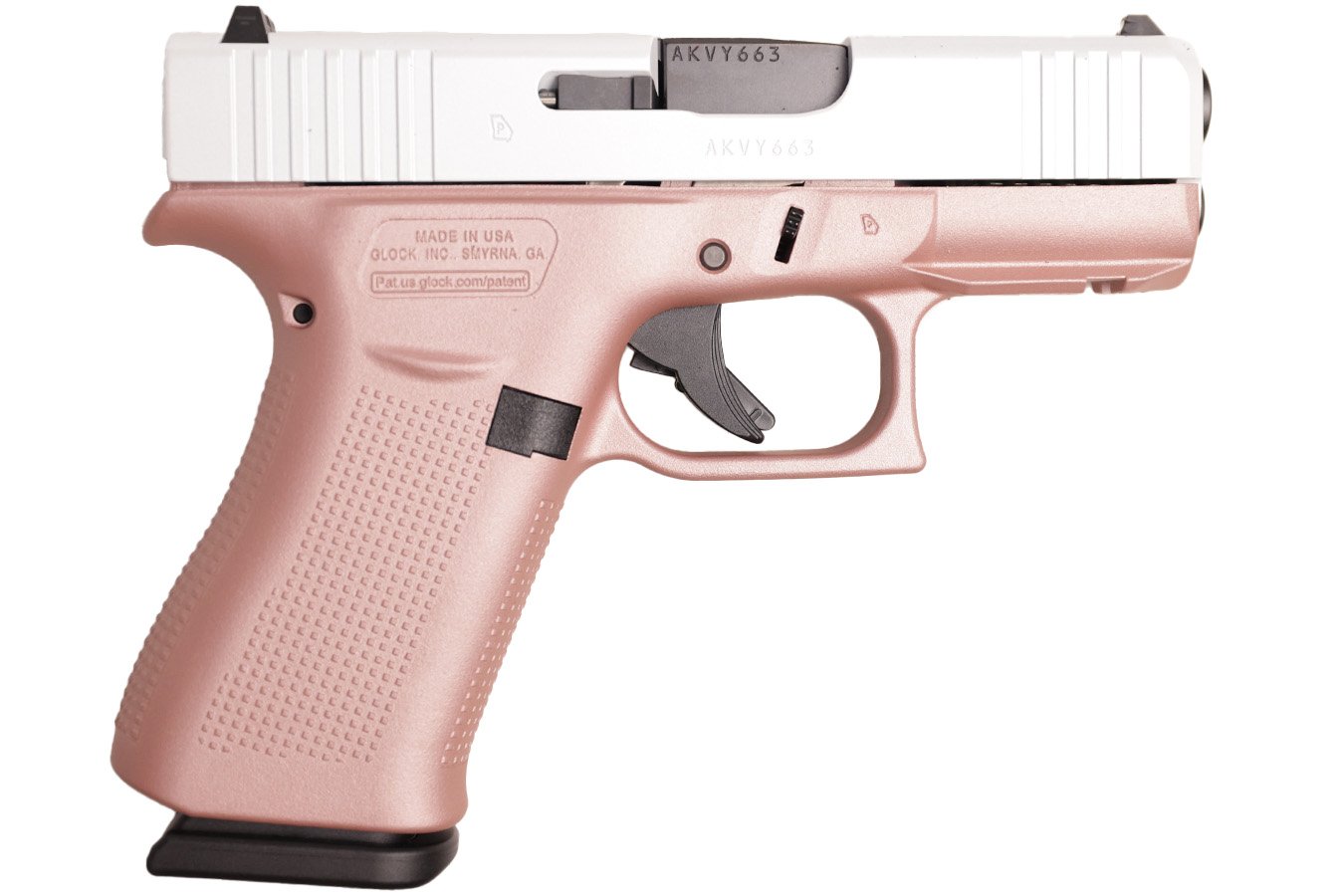 GLOCK 43X Slim Sub-Compact 9mm Pistol with Pearl White Slide and Rose Gold Frame Finish